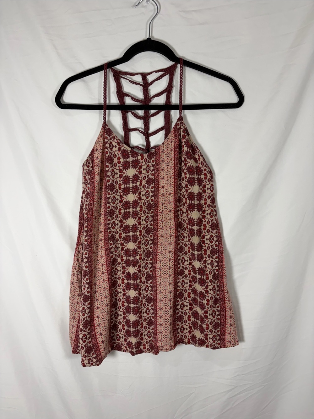 En Creme Floral Boho Lattice Cage Back Tank Top Size Small